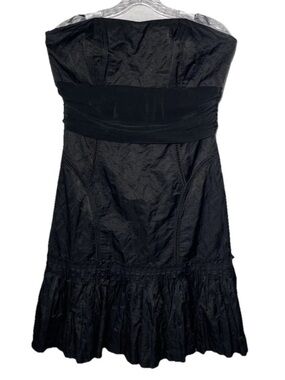 Tracy Reese Silk Lined Cotton Blend Strapless Dress Black Metallic Pleated Sz 10